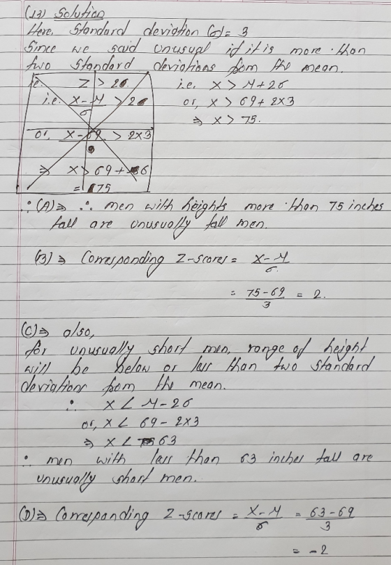 El (25 (13) Solution Here. Standard deviation Col= 3 since we said unusual if it is more than two standard deviations som the