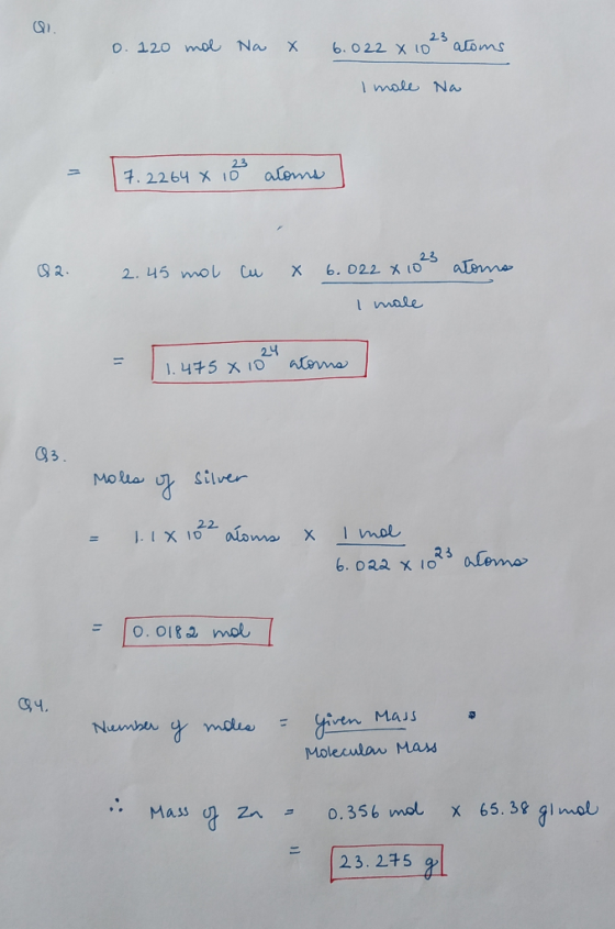 23 6.022 X 1D aloms O. 120 mol Na X 1 male Na 23 aiem 7.2264 X 10 23 atemo 2 2. 45 mo 6. 022 X1O Cu X Imale 24 aCema 11 1475