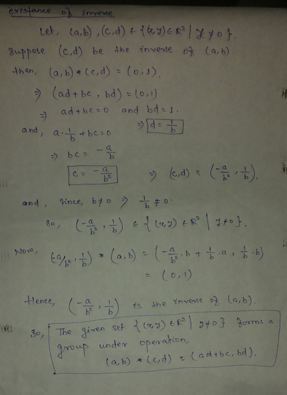 existance o iese tet, ta.b),(C.d) e tea)e R| t. 2uppore (c,d) inverse o (a,b) be ladt be , bd) t0,1) ad+be o and bd 1 a nd a.