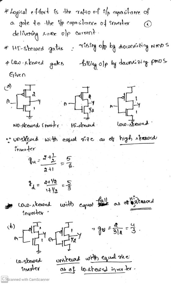 #logical effort is the ratio of elp capacitane of a gate to the elp capa ulance of inverter ② delivering same olp current * H