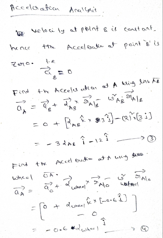 Acceleration Analysis velocity at point B is constant, hence the Acceleratia at point B is pre Zoo. =0 B at A bring lint AB