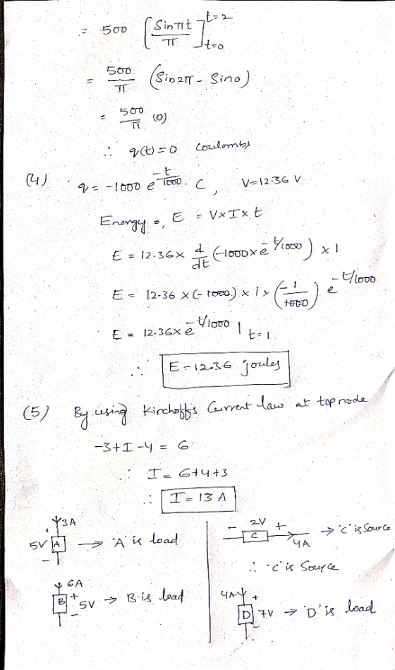 AUTO 500 (Sinne des 500 (sip 217 - Sino) u looo q(t) = 0 coulomby 9--1000 e Teolc Energy, E & VxIxt E = 12.36* Giovoxė Yooo)