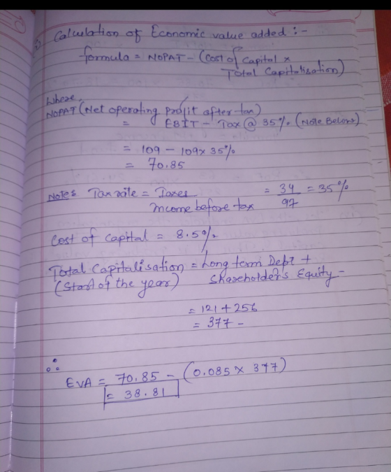 Calwlation ormula NOPAT tconamic value added: - Capital Totel Capiaisahm ibere NOPAT (Net operahng Paofit afterlon) Tox @357.