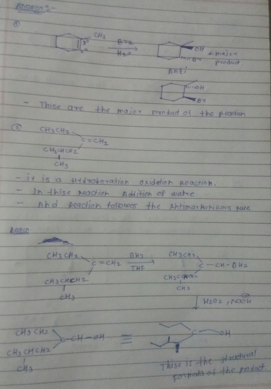 CH: OH ma 애 a major Product Anti TOH & Br - Thise are the major product of the peaction, CH3 CH2 To=CH₂ CH₂ CH CH 2 CH3 - it