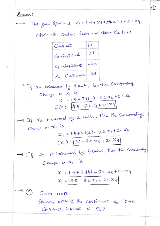 Answer: The given Equation is Xi = 1.44 3.1724273+2-124 Obtain the Constant term and obtain the table. Constant 1.47 3.1 X-Co
