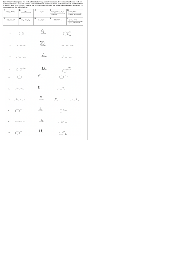 Select the best reagents for each of the following transformations. You should only use each set of reagents once. You can re
