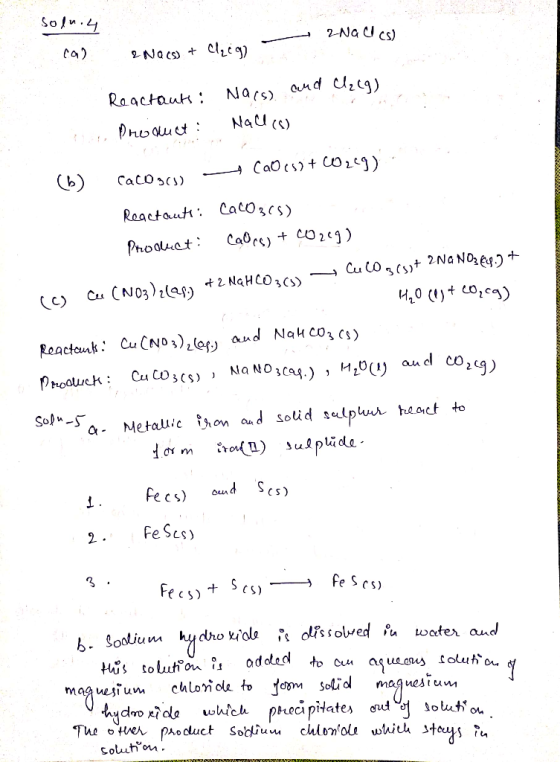 soluis 2NA CICS) Co) . Ad t + Ct đ) Reactants: Nors) and leg) Product: Nalls i (b) Cacogs) A Cao es? + CO2cg) Regetoutt: CaCO