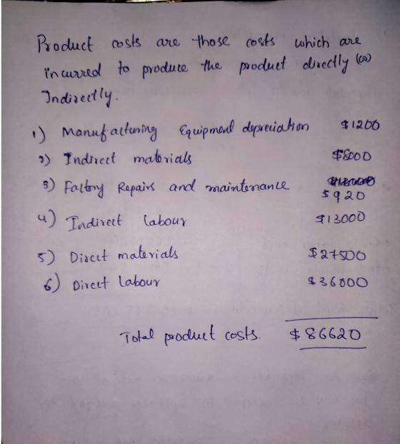 Product costs are those costs which are incurred to produce the product directly (6) Indirectly. ut dexpiation 1) Manufacturi