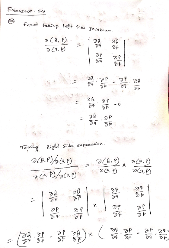 Exercice 5.9 @ First taking Left Side Jacobian o CQ,P) - a(9.b oh op 2 22.ap 04 of Taking Right side expression. 268.P)/5(2P)