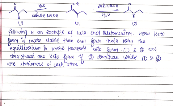 H2O Dr.NOOK situte Naon H2O CU (2) (3) following is an example of keto - enos tautomerism. Heow keto form is more stable than