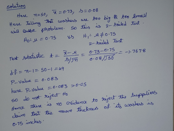 Solution Here n=so, 0-73, -0-08 Here Tallurg tha coasheus cl ause big too Smra So thu is 2-tauled Tt too are preblum Ho u= 0.