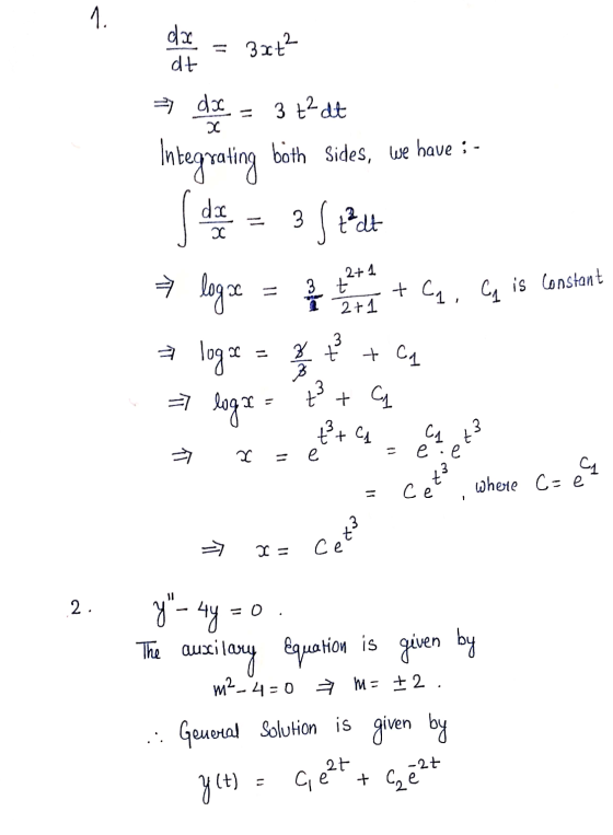 dI = 3rt = dx = 3 +2dt Integrating both sides, we have : - 274 Cy is constant tī + C1, → log se = **+ C4, Cy is constant a lo