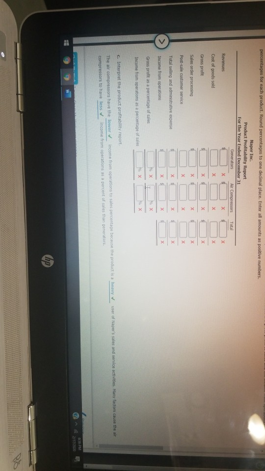 percentages for each product. Round percentages to one decimal place. Enter all amounts as positive numbers. Naper Inc. Produ