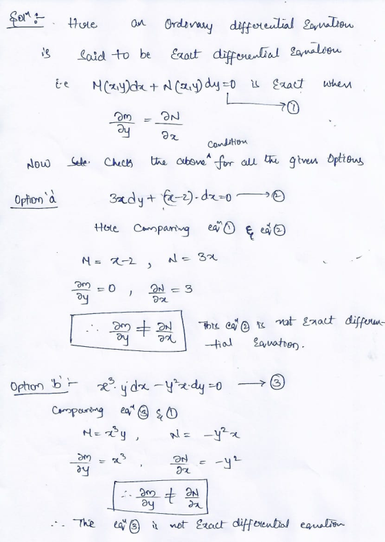 for! an is Hule Ordenary differential Equation said to be Exact differential Equation Ee M(x,y) da + a[aly dy=0 is Exact 70 a