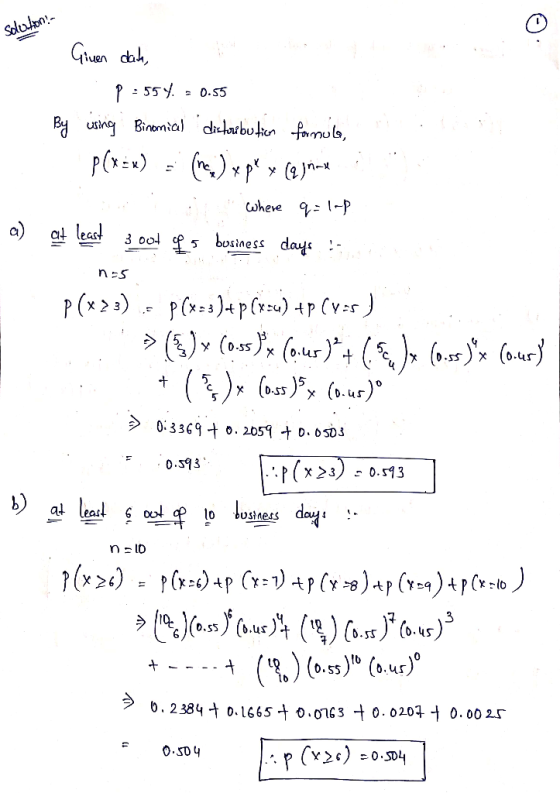 Soluhon Gtuan dah 0.S5 Byustng Binemial dhlarbukn hmub P(xEN) wheve -P a) a least 3 00l 5 bosine ss day - n s P (x2) P(x)4 p(