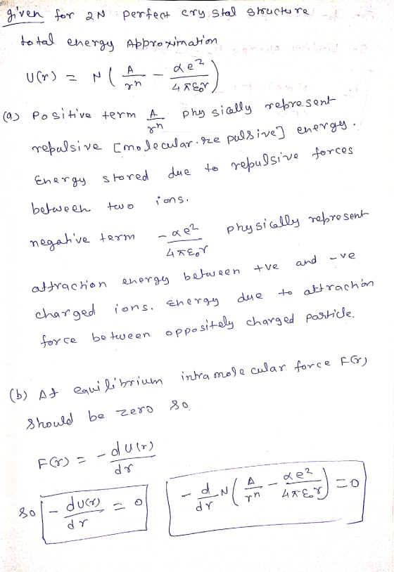 given for an perfect crystal structure total Chergy Approximation A dez Un ) = ۲( 418 (a) Positive term A gn . phy sically re