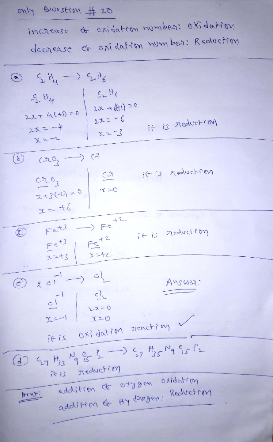 only Question #20 increase of oxidation number: oxidation of oxidation number: Reduction decrease Ghy - Ho I tip pito 2X+4(+1