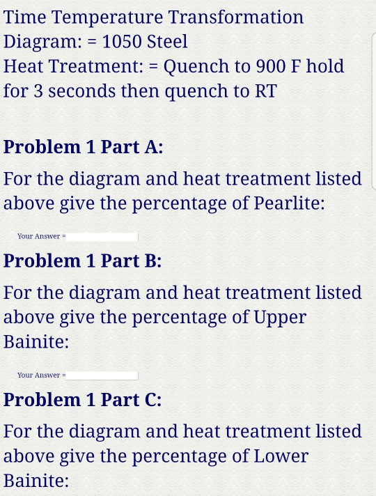 Time Temperature Transformation Diagram: 1050 Steel Heat Treatment: = Quench to 900 F hold for 3 seconds then quench to RT Pr