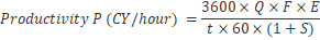 3600 x Q XFXE Productivity P (CY /hour) = t x 60 x (1 + 5)