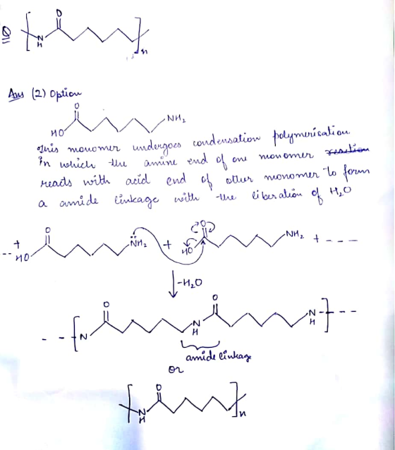 strert Aus (2) Option ИОМУ W ANHA This monomer undergoes condensation polymerisation in which the amine end of one monomer re