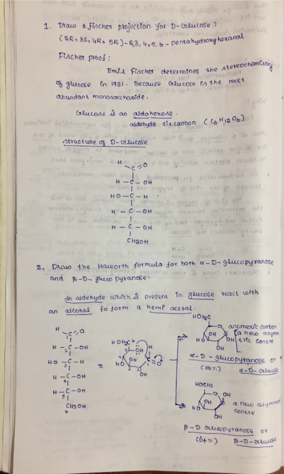 1. Draw a Fischer projection for D-Glucose : 0 Jor D-Glucose CAR, 35, 4R, 5R)-23.4.5.6 - penta hydrome b-penta hydsoxy hoxana