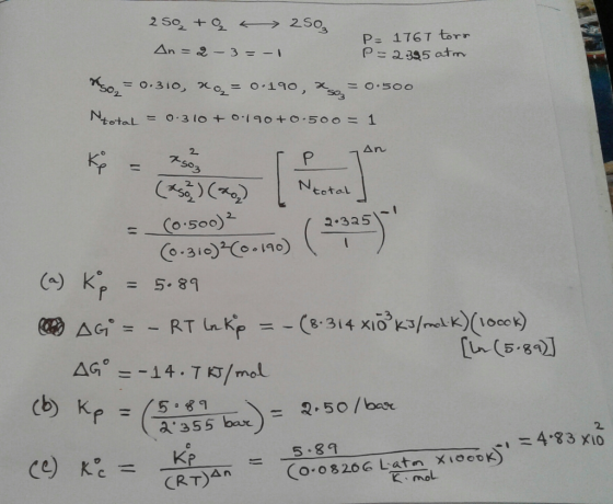 P=2345 atm 2 NtotaL = 0.310 + 190+0.500 = 1 So 2 s Co 5002 2925) (n) k :5.87 (B.8a AG--14. TKS/mol 01 = 4.83 Xio K mo