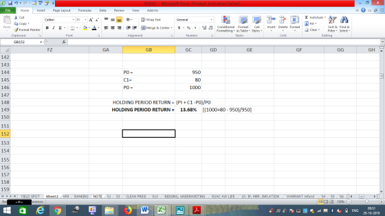 BOND- Microsoft Excel (Product Activation Failed) Review File Home Insert Page Layout Formulas Data View Add-Ins E AutoSum -