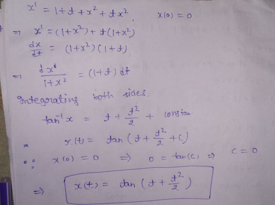 xo) = 0 x = 1+ A + x² + 4x² x = (1+x²) + + (1+00²) = (1+x)(1++) dx doce = (HA) at it x2 Integrating both sides. A2 Constan. t