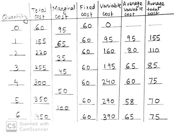 I variable Average Average Tvariable total I cost cast Quantity co 450 CS Scanned with CamScanner