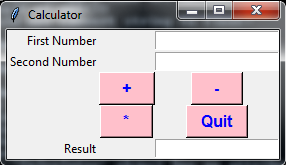 Calculator First Number Second Number Quit Result