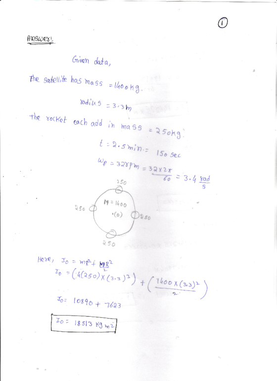 AnSwexi Given data, 400K9 the satellite has mass Yadius3.3 m the ocket each add ih ma S5 25ok9 t2.5mi 150 Sec Wp 323Pm 32X2r