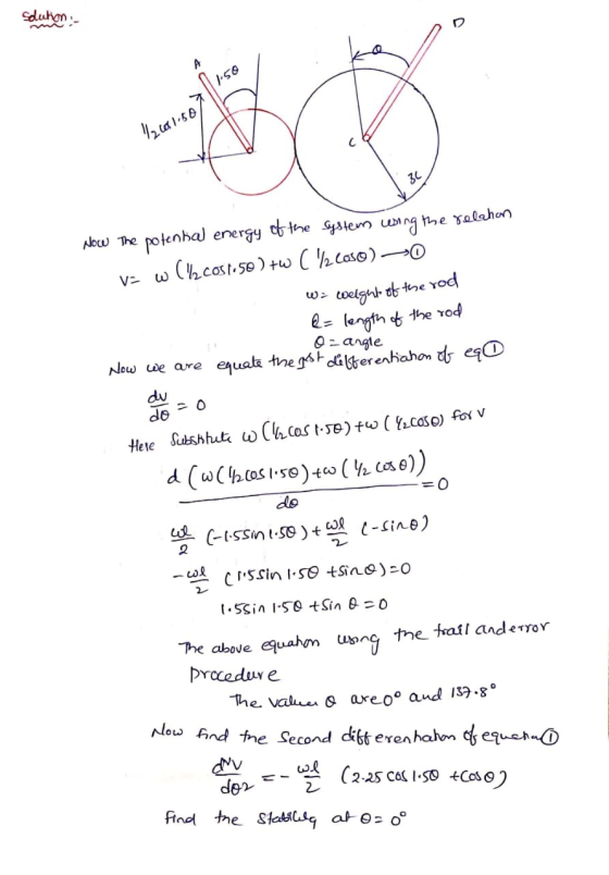 solution - 0 A 1:50 1/2 61.50 3C O V- Orangle Now the potential energy of the system using the relation w (la cost. 50) +Cleo