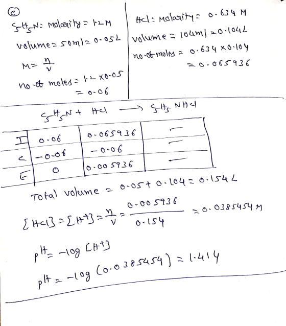 SHSN: molarity = R2 M volumea soml=0.052 M= 2 no of moles=kz X0-05 20-06 | Hel: Molarity = 0.634M volume = 104m) 20.1042 no o