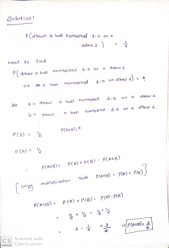 Solution: par rawn a ball numbered 1-5 on a doraw a ) = need to find 1-5 on a draw I Pl droaw a ball numbered numbered J-s on