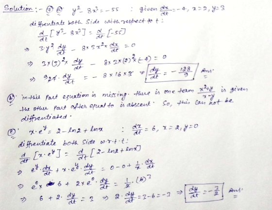 4,2-2,4-3 Solution :- @ @ y2 8x3=-55 given da diffentiate both side with respect to ta dh[y? 3223 = [-55) 3.42 du » 34(3), dy