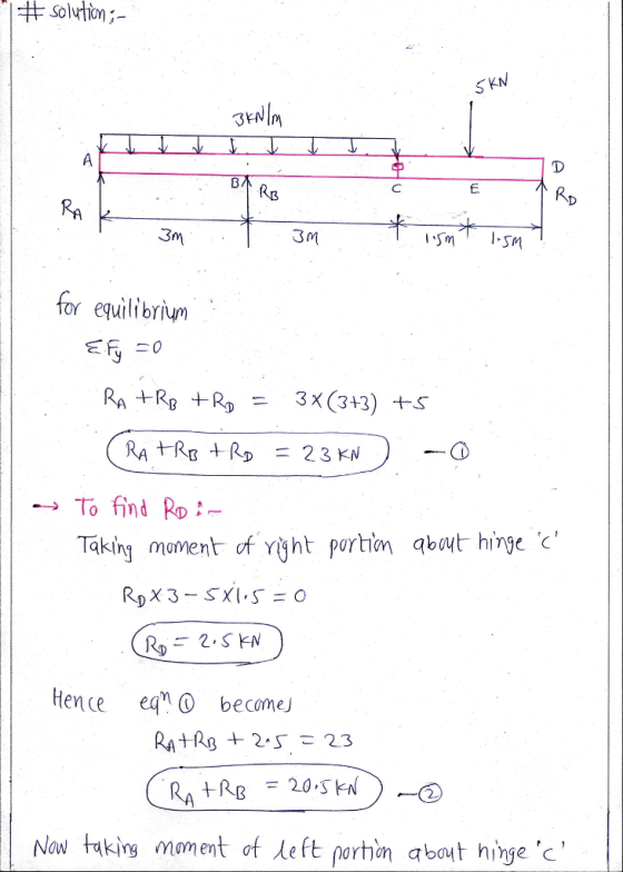 # Solution:- gEAIA RD За 3M for equilibriunm -> To find Ro Takiny menent of vöht purtim abet hinge Hence eq0 becomej R20.SN N