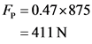 Fp = 0.47x875
= 411N