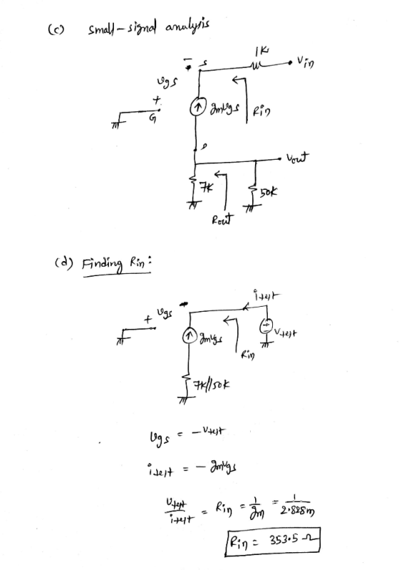(6) small-signal analysis نا ممک ugs Ugs 9 Amys ein be - vout (d) Finding Rina itet Griest Strellsok Ugs = utest isest - - So
