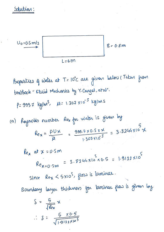 solution: V.-0.5 m/s B = 0.8m Lebon below (Taken from Properties of water at T = 10°C are given teatboole Fluid Mechanics by