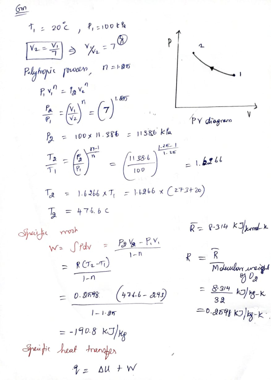 Gn t = 20c P, = 100k le V V2 = P n=1.25 3 X2 = 7 Polytropic process, Pr = P q ve ? M- (3) Pg 1.85 Pa pr diagram 100% 11.386