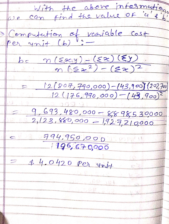With the above information, can find the value of a sf > Computation of variable cost per unit (b) be n({sy) -({x) (Ey) on os