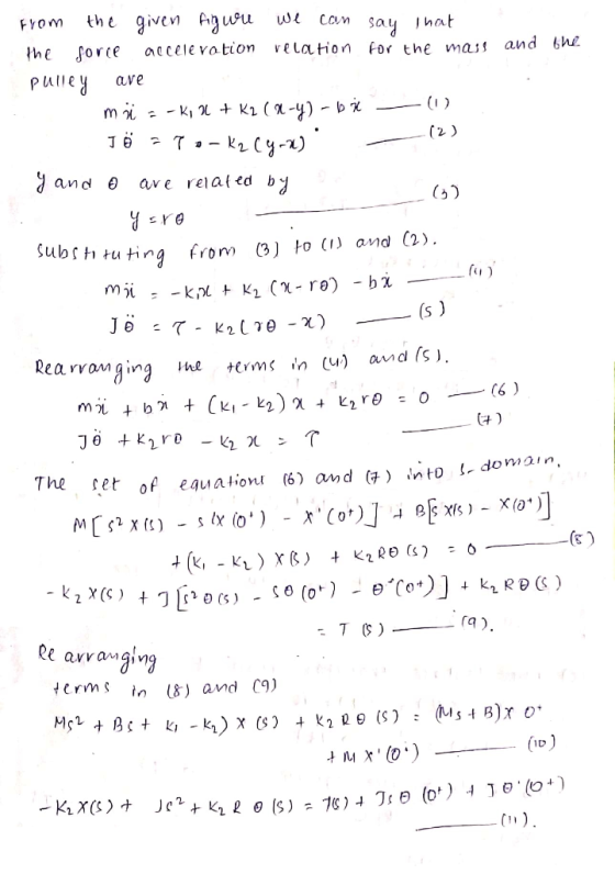 ave - a To- From the given figure we can say That the force acceleration relation for the mass and the Prile m : - Vị 2 + ki(