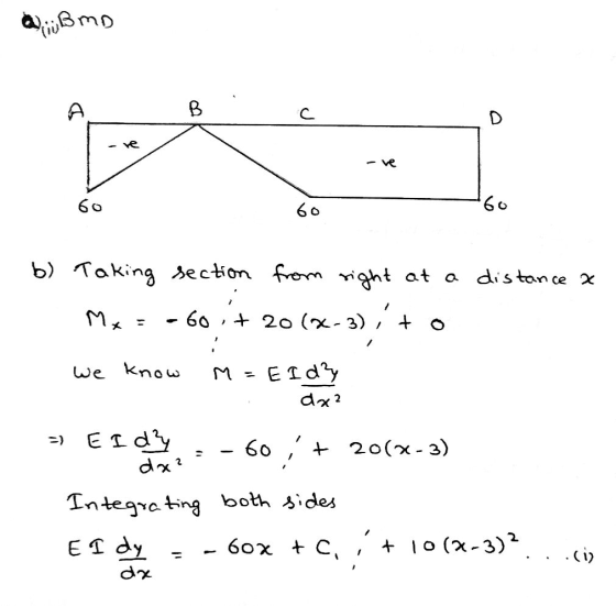 [I0 -e Ve b) Taking Jecton ht at a distance χ we know M -ELd 2 Ed 60 ,+ 20(x-3) Tnteing both ides