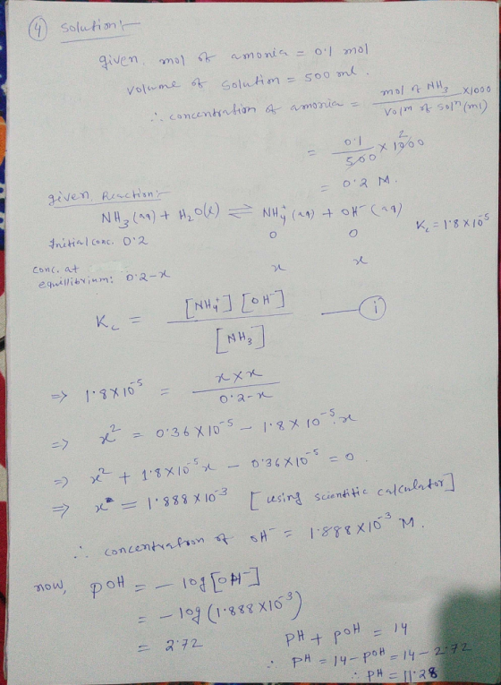 6 solution - given, mol st volume of amonia - ol mol solution - soonl. mol of HH3 x10oo. volm of sol (mi) amonia - - concentr