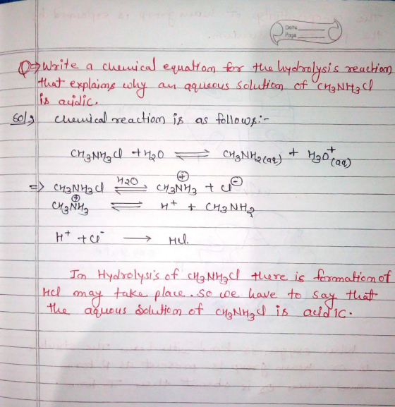 o Write a chemical equation for the hydrolysis reaction that explains why an aqueous solution of cha NH₃ d is audic. 6013 Che