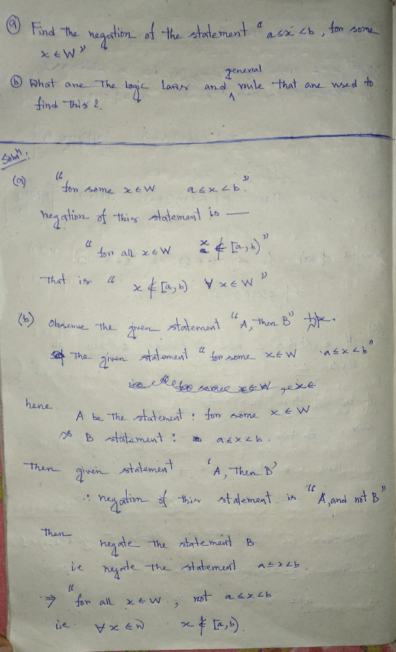 Find the negation of the statement a asă Lb, for some XEWY peneral Laner What are The find this 2. Logic and wule that are us