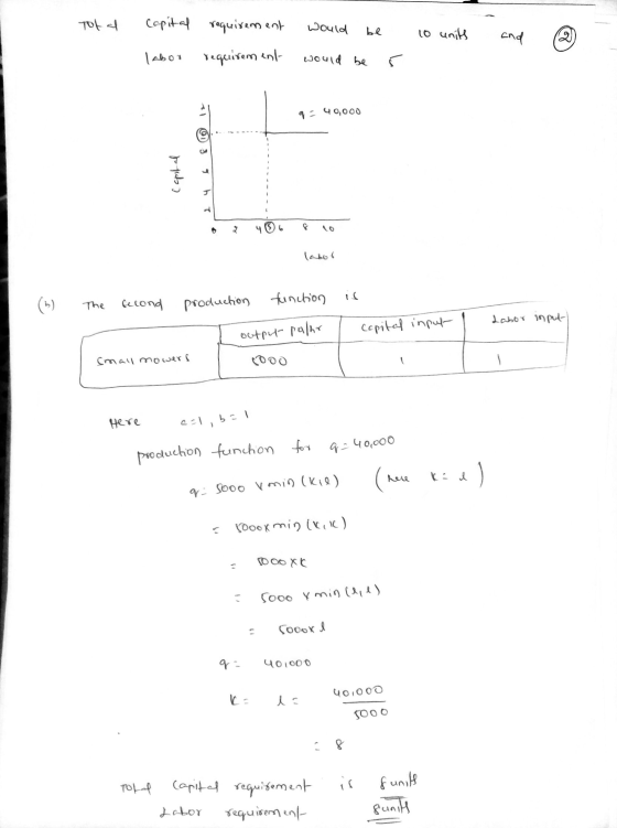 Total capital requirement would be 10 units and labor requirement would be 5 q=40,000 3 Capital 9 h T 46 Flo • labor (²) The