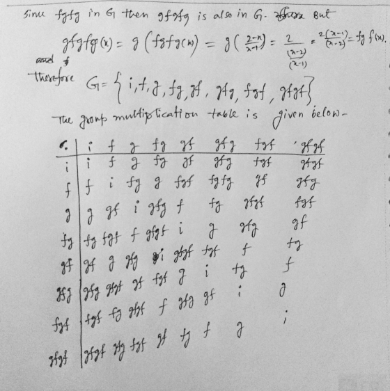 ( 1) sinu fgfg in G then gfgfg is also in G. Bare But gfgfg(a) = 9 (fsfacw) = ( 3) = 2 et ta fm. aud Therefore G= {i,t, &, fg