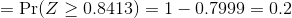 = \Pr(Z \ge 0.8413) = 1 - 0.7999 = 0.2