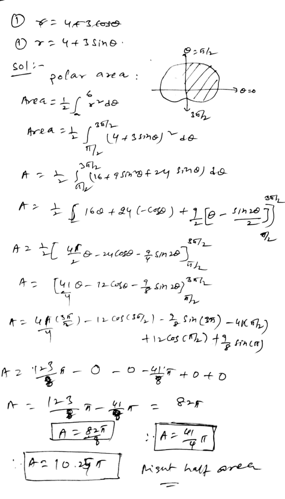 ①8=4*3 foro ♡ra 4+3 sino 0.5/2 soli- polar area: 2020 Area = JJ 6 or do 35h Area=ts (4+3 sno) do 3572 do T/ 3th (16+q sinne